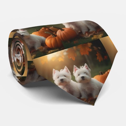 West Highland Witte Terriër Puppy Herfst Pompoen Stropdas (Opgerold)