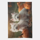 West Highland Witte Terriër Puppy Herfst Pompoen Theedoek (Verticaal)