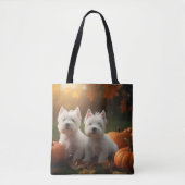 West Highland Witte Terriër Puppy Herfst Pompoen Tote Bag (Voorkant)