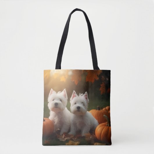 West Highland Witte Terriër Puppy Herfst Pompoen Tote Bag (Voorkant)