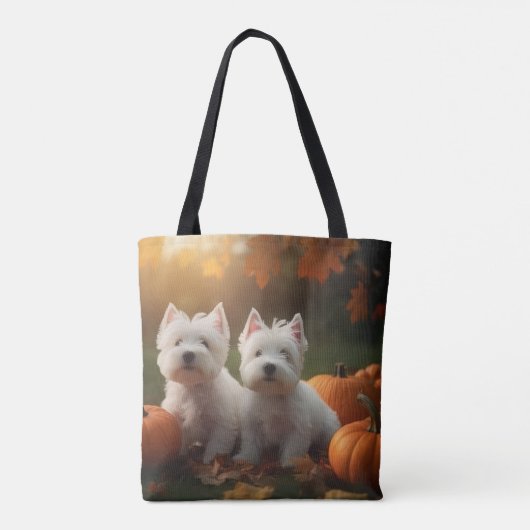 West Highland Witte Terriër Puppy Herfst Pompoen Tote Bag (Achterkant)