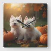 West Highland Witte Terriër Puppy Herfst Pompoen Vierkante Klok (Voorkant)