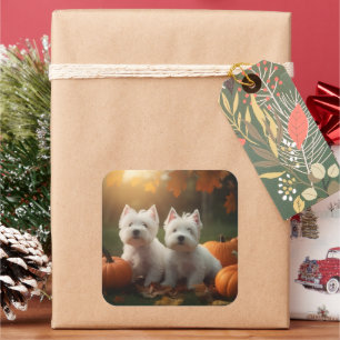 West Highland Witte Terriër Puppy Herfst Pompoen Vierkante Sticker