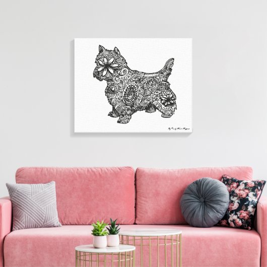 West highland witte zentangle tekening canvas afdruk (Insitu (Woonkamer))