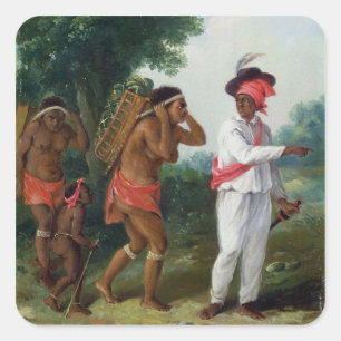 West-Indiaas Man van Kleur, richtend twee Carib Wo Vierkante Sticker