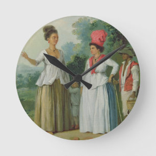 West-Indiase vrouwen met kleur, met een kind en ee Ronde Klok