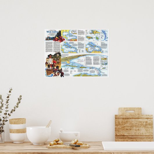 "West Indies: 1987 MOA Tropisch Paradise-kaart... Poster (Keuken)