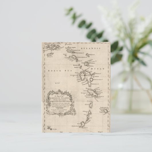 West Indies Antiek Map Briefkaart (Staand voorkant)
