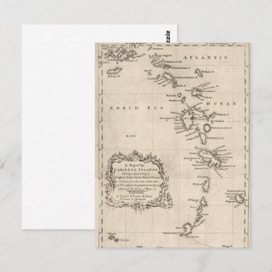 West Indies Antiek Map Briefkaart (Voorkant / Achterkant)