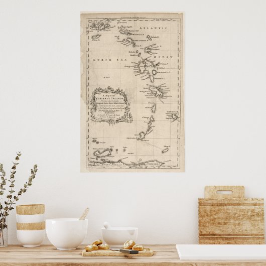 West Indies Antiek Map Poster (Keuken)