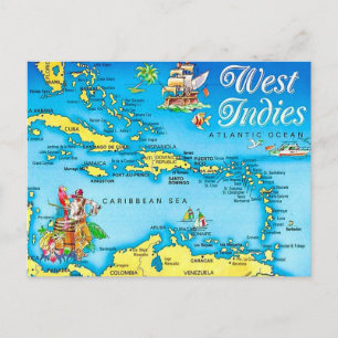 West Indies Eilanden Kaart Ansichtkaart