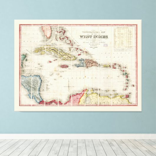 West Indies Map (1853) Canvas Afdruk (Insitu (Houten vloer))