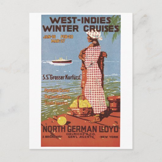 West Indies Winter Cruises North German Loyd Briefkaart (Voorkant)
