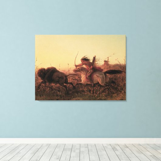  West, Indische Buffalo Hunt door Charles Wimar Canvas Afdruk (Insitu (Houten vloer))
