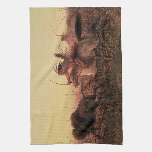  West, Indische Buffalo Hunt door Charles Wimar Theedoek (Verticaal)