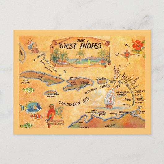 West-Indische Caribische eilanden Kaart Koelbox (Voorkant)