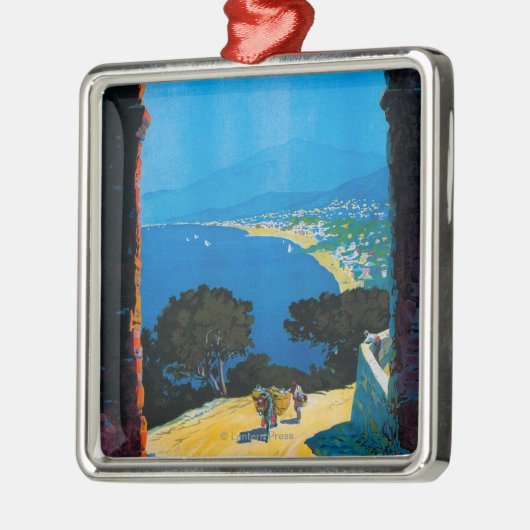 West-Italiaanse Riviera Travel Poster Metalen Ornament (Links)