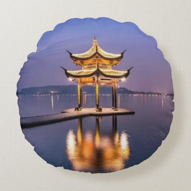 West Lake, Hangzhou, Chinees Rond Kussen (Voorkant)