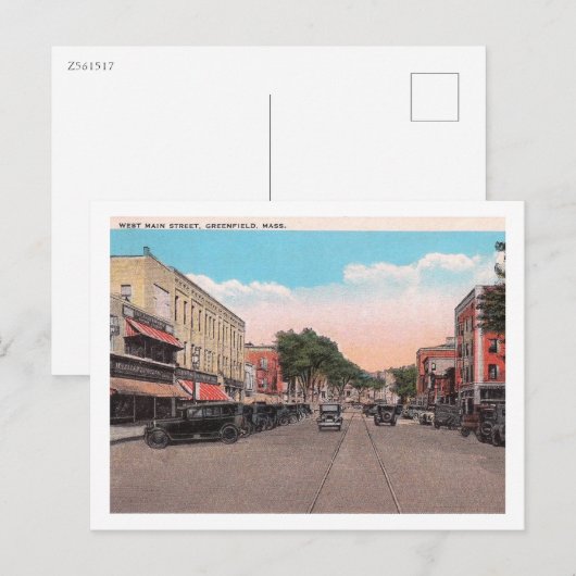 West Main St, Greenfield, Massachusetts Briefkaart (Voorkant / Achterkant)