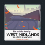 West Midlands, Verenigd Koninkrijk Magneet<br><div class="desc">West Midlands,  cartoon van de  stijl van het Verenigd Koninkrijk. "reizen over de weg".</div>