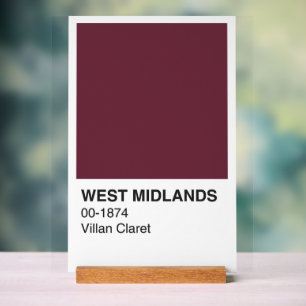 West Midlands Villan Claret - Witte achtergrond Acryl Bord