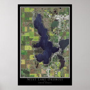 West-Okoboji Lake Iowa Satellite Poster Map