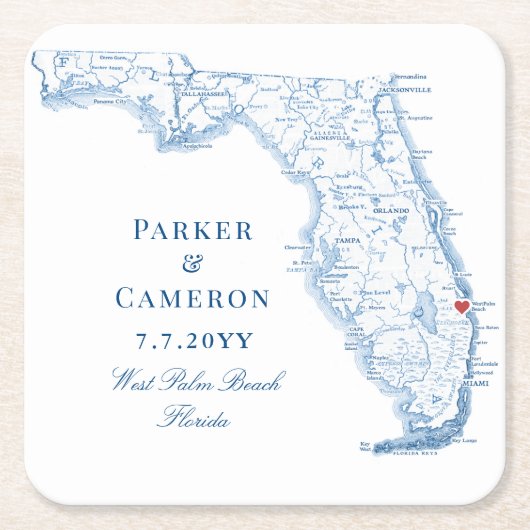West Palm Beach Florida Kaart Elegante bruiloft Kartonnen Onderzetters (Voorkant)