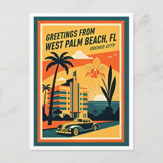 West Palm Beach Florida Retro Reizen Briefkaart (Voorkant)