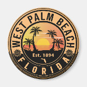 West Palm Beach Florida Retro Sunset Souvenirs Magneet (Voorkant)