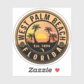West Palm Beach Florida Retro Sunset Souvenirs Sticker (Vel)