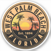 West Palm Beach Florida Retro Sunset Souvenirs Sticker (Voorkant)