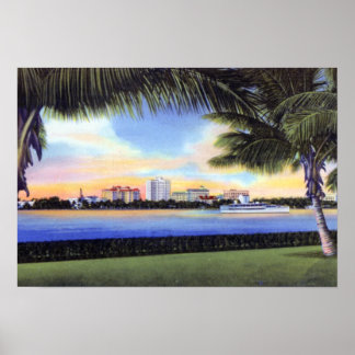 West Palm Beach Florida Skyline op Sunset Poster