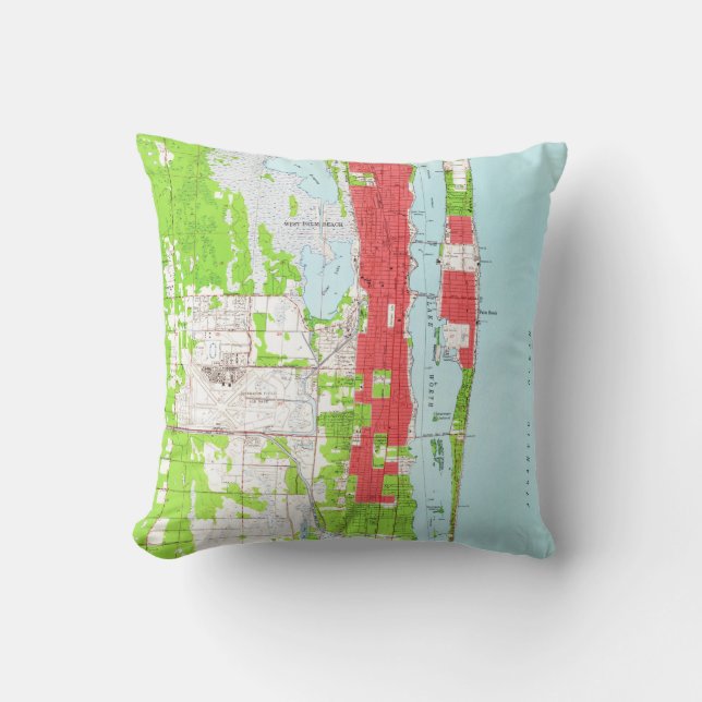  West Palm Beach & Palm Beach FL-kaart (1946) Kussen (Voorkant)