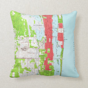  West Palm Beach & Palm Beach FL-kaart (1946) Kussen