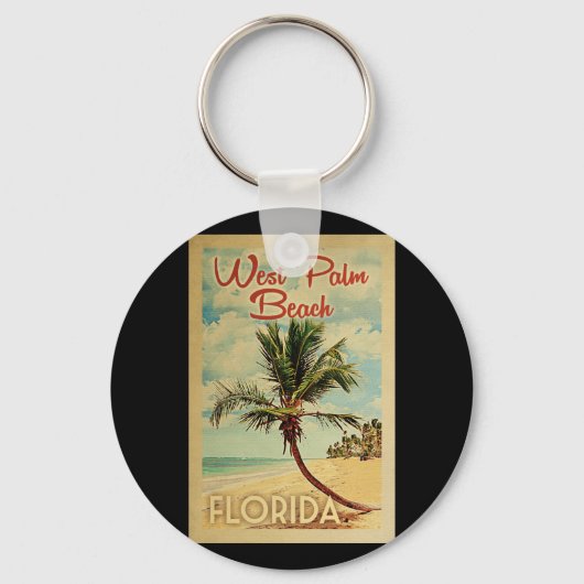West Palm Beach Palm Tree Vintage Travel Sleutelhanger (Voorkant)