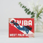 West Palm Beach Scuba Diver - Blue Retro Briefkaart (Staand voorkant)