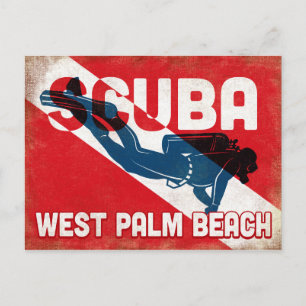 West Palm Beach Scuba Diver - Blue Retro Briefkaart