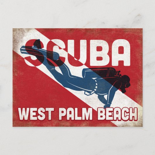 West Palm Beach Scuba Diver - Blue Retro Briefkaart (Voorkant)