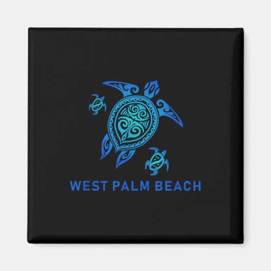 West Palm Beach Zee Blue Tribal Turtle Magneet (Voorkant)