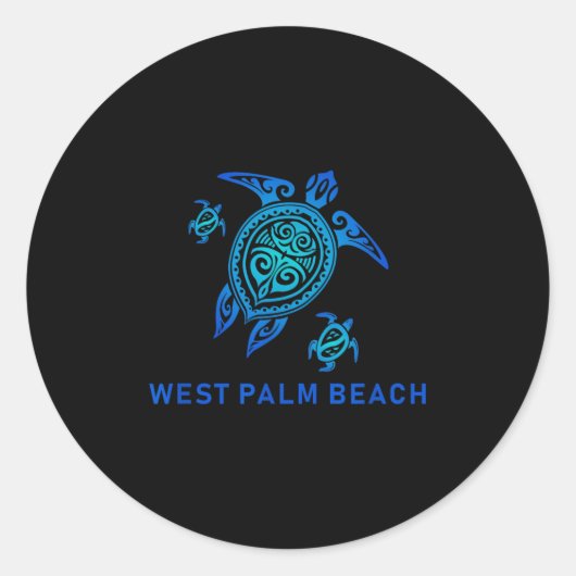 West Palm Beach Zee Blue Tribal Turtle Ronde Sticker (Voorkant)