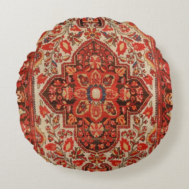 West Persia Sarouk Burnt Red Sinaasappel  Rond Kussen (Voorkant)