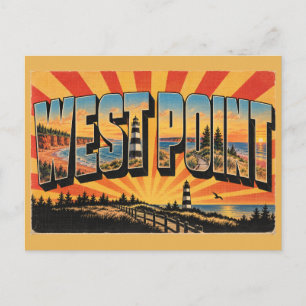 West Point PEI Gestreepte Vuurtoren Duinen Kunst Briefkaart