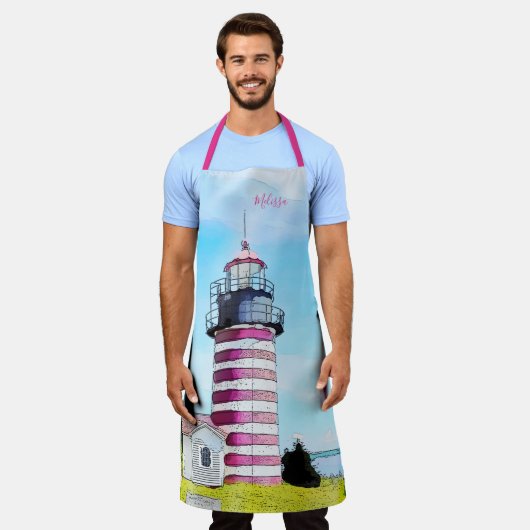 West Quoddy Berry Lubec Maine Lighthouse Schort (Gedragen)