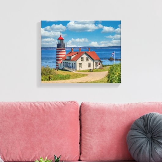 West Quoddy Head Lighthouse, Lubec, Maine Canvas Afdruk (Insitu (Woonkamer))