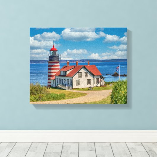 West Quoddy Head Lighthouse, Lubec, Maine Canvas Afdruk (Insitu (Houten vloer))