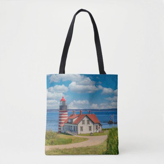 West Quoddy Head Lighthouse, Lubec, Maine Tote Bag (Voorkant)