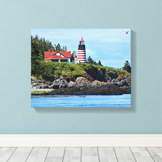 West Quoddy Head Lighthouse, Maine Canvas Afdruk (Insitu (Houten vloer))