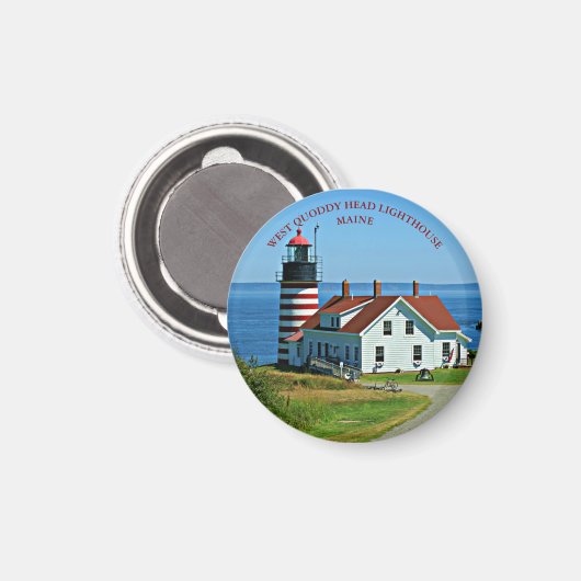 West Quoddy Head Lighthouse, Maine Round Magnet (Voorkant / Achterkant)