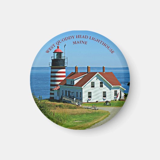 West Quoddy Head Lighthouse, Maine Round Magnet (Voorkant)