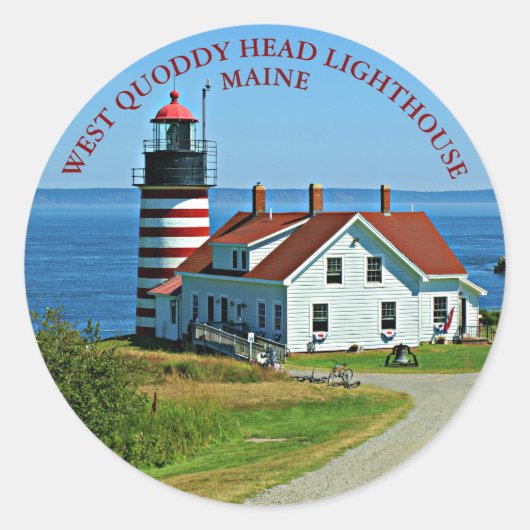 West Quoddy Head Vuurtoren, Maine Ronde Stickers (Voorkant)